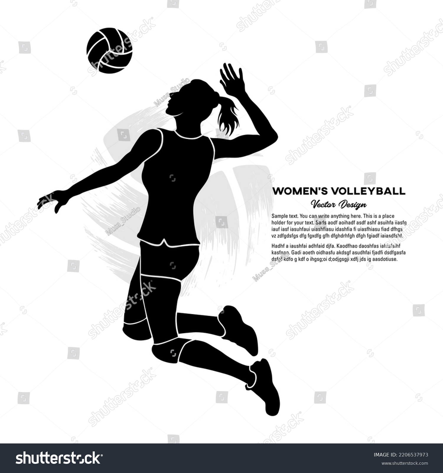 Female Volleyball Player Jumps Hits Ball Stock Vector (Royalty Free ...