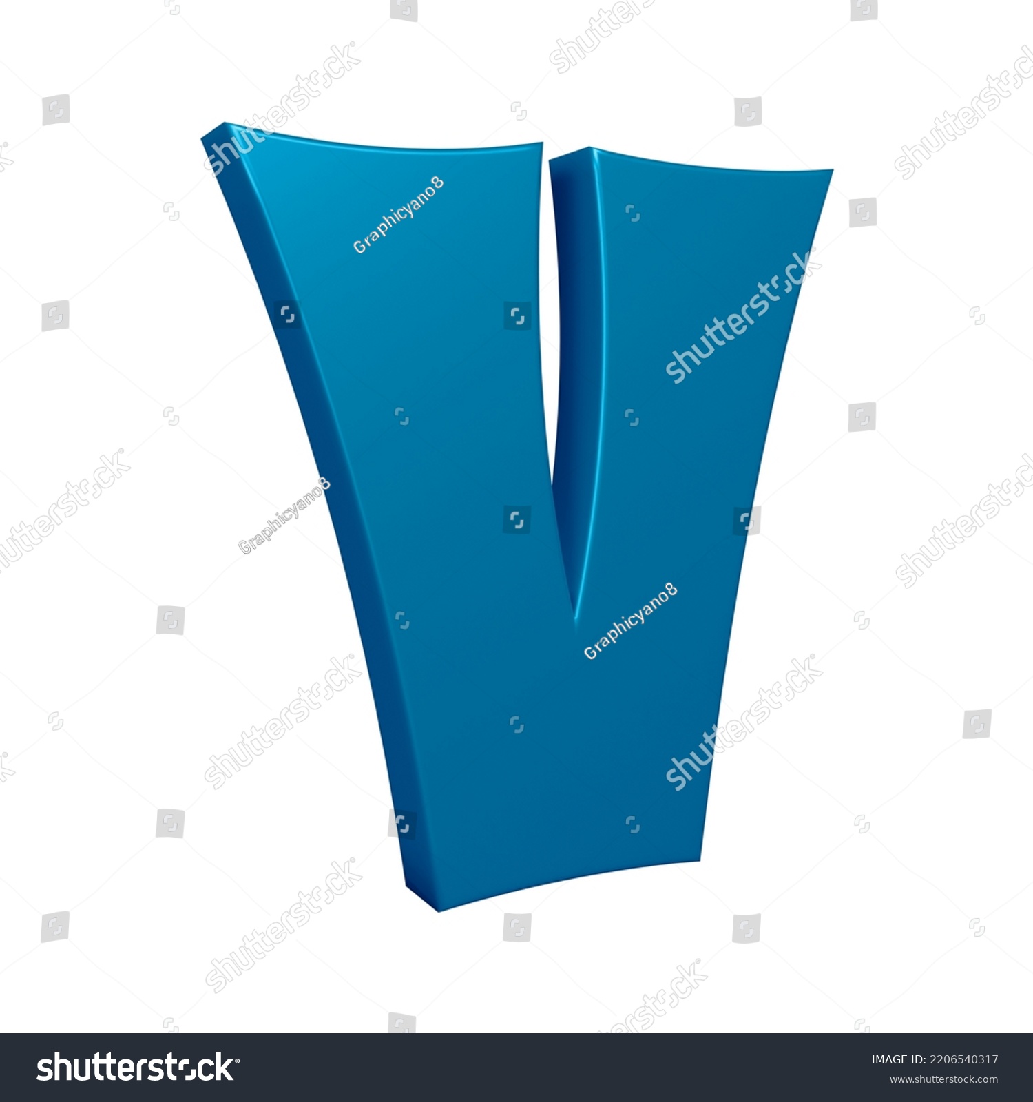 Blue Letter V 3d Render Isolated Stock Illustration 2206540317