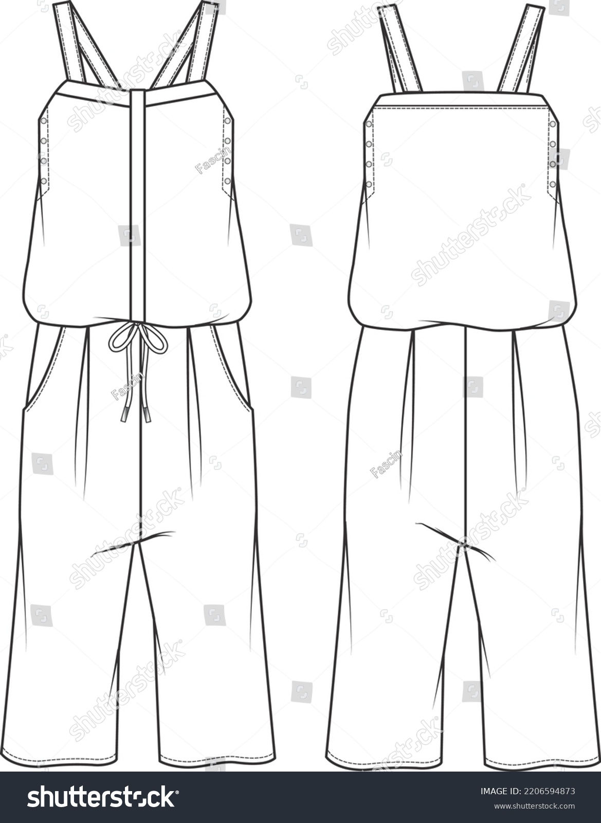 Women Overalls Drawing Sketch Vector Stock Vector (Royalty Free ...