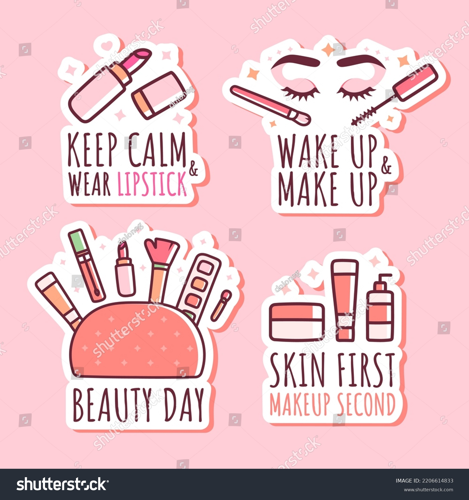 Funny Makeup Illustration Phrases Set Isolated Stock Vector (Royalty