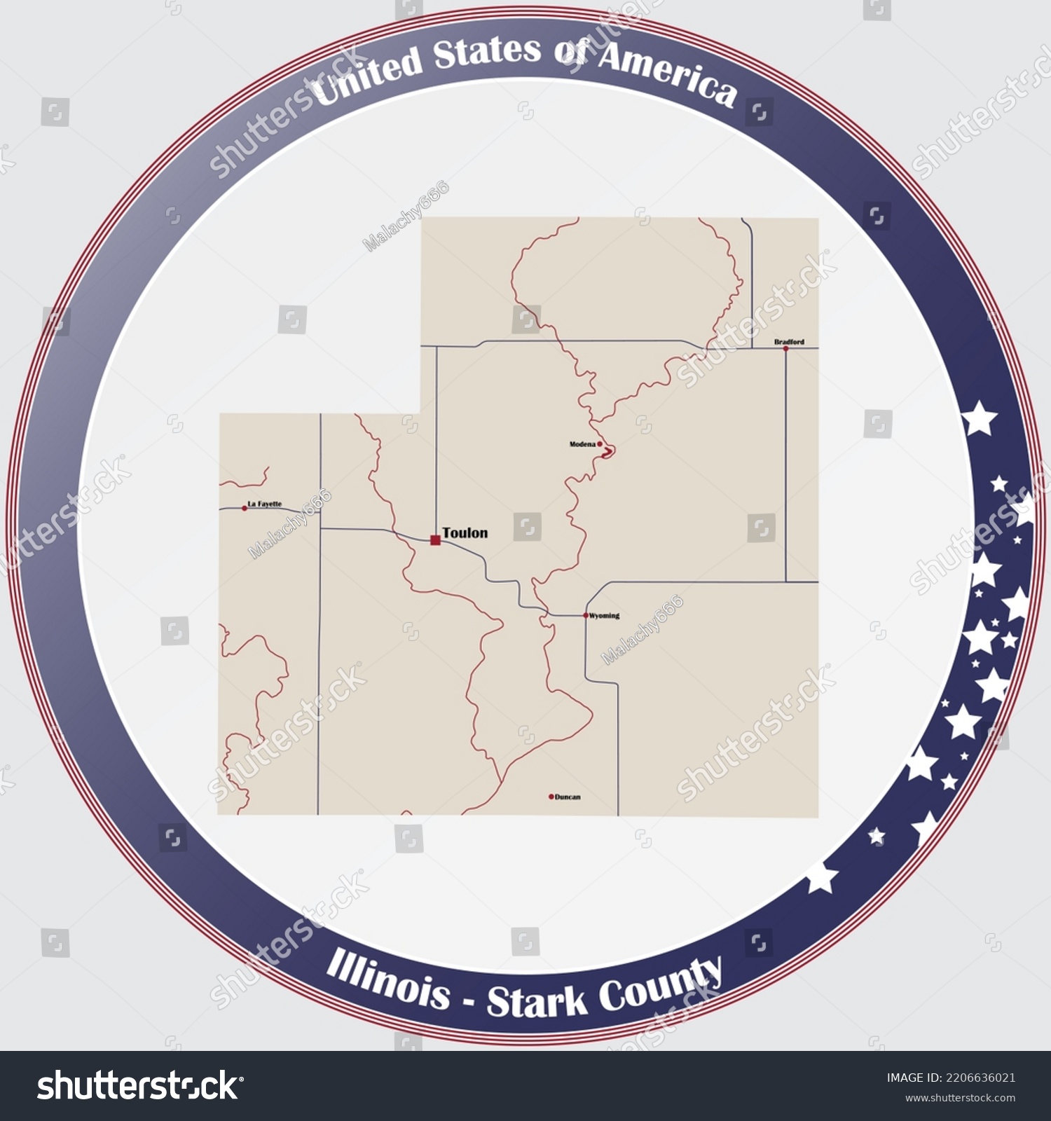 Large Detailed Map Stark County Illinois Stock Vector (Royalty Free ...