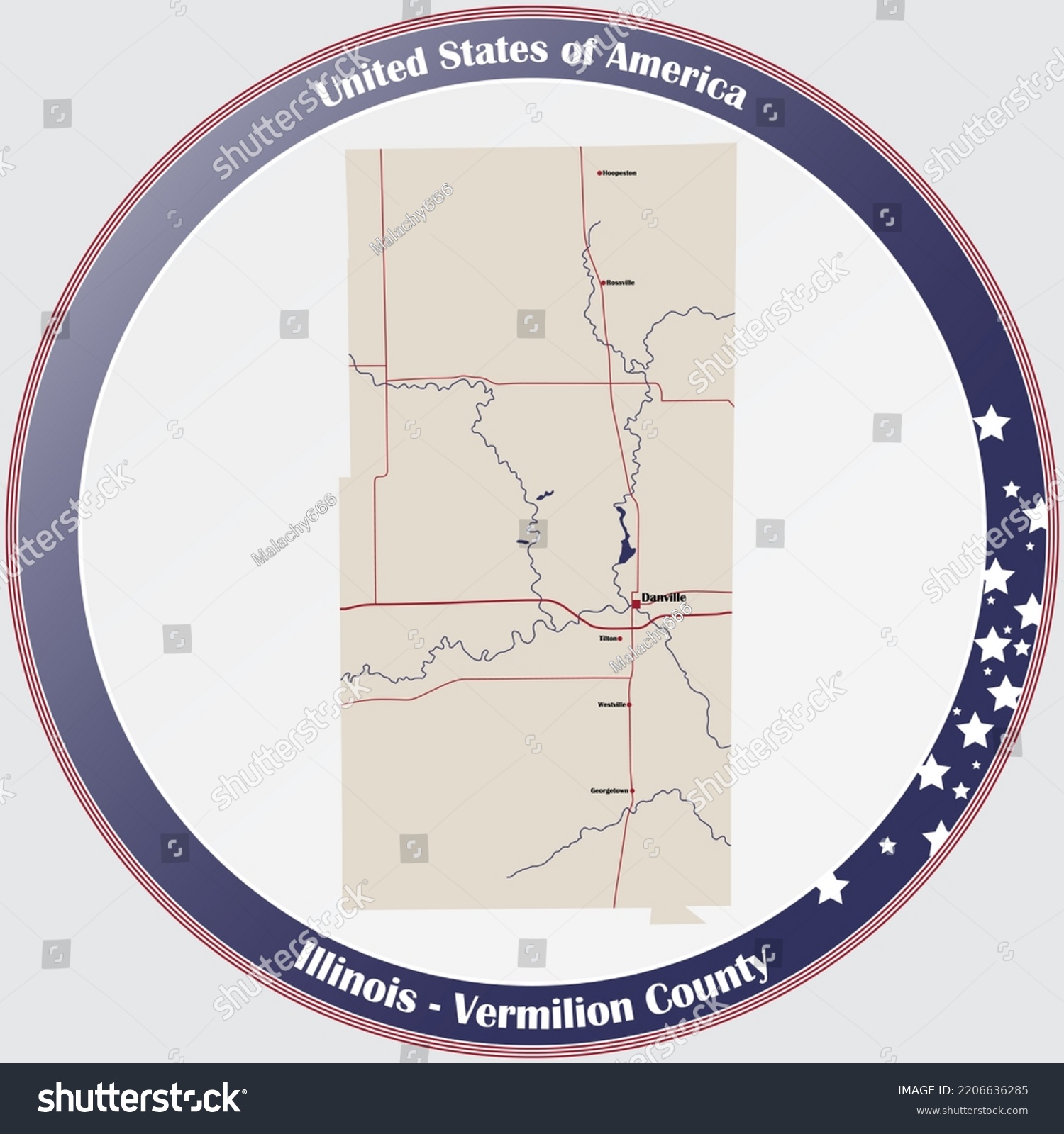 Large Detailed Map Vermilion County Illinois Stock Vector (Royalty Free