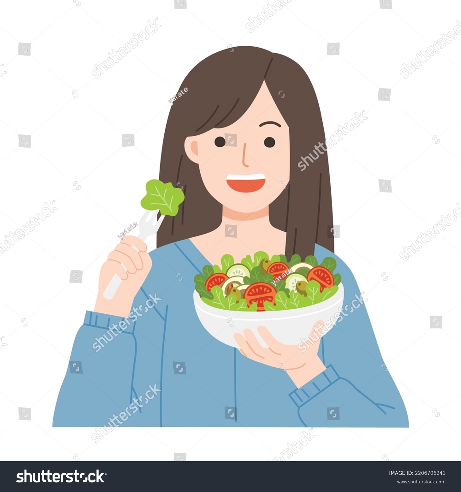 Young Women Eating Salads Diet Food Stock Vector (Royalty Free