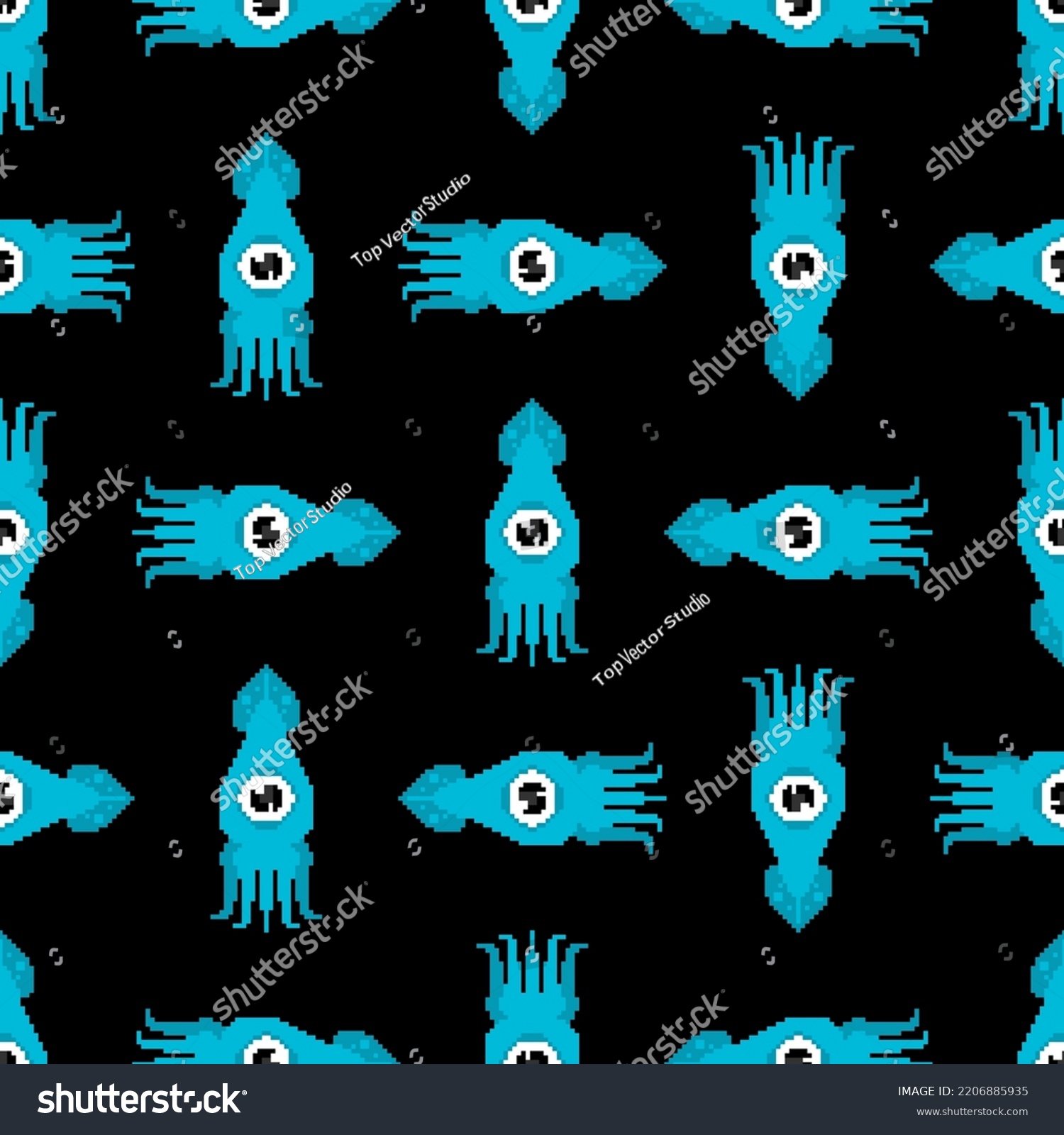 Squid Pixel Art Pattern Seamless 8 Stock Vector (Royalty Free ...