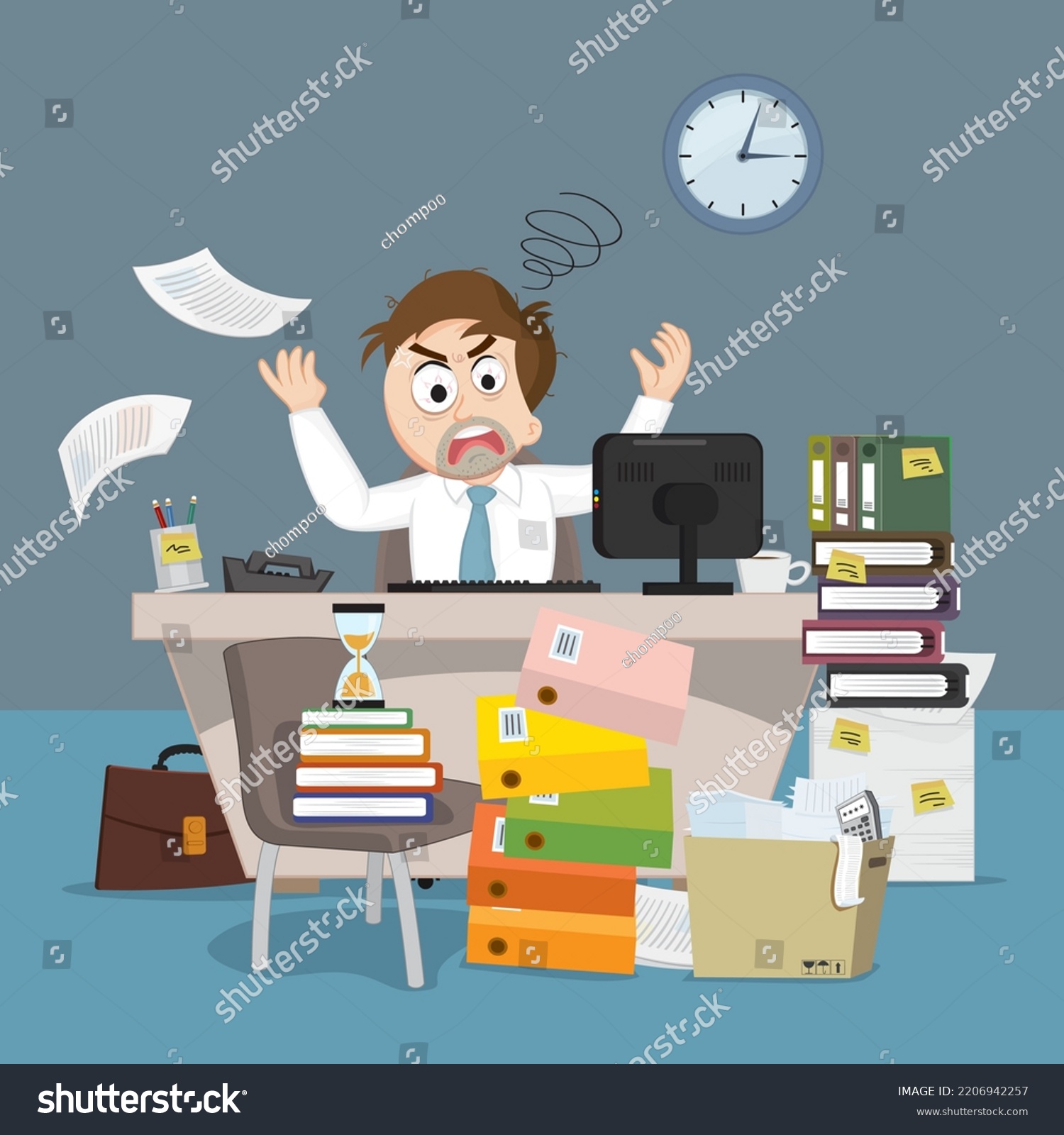 Upset Businessman Desk Much Work Office Stock Vector (Royalty Free ...