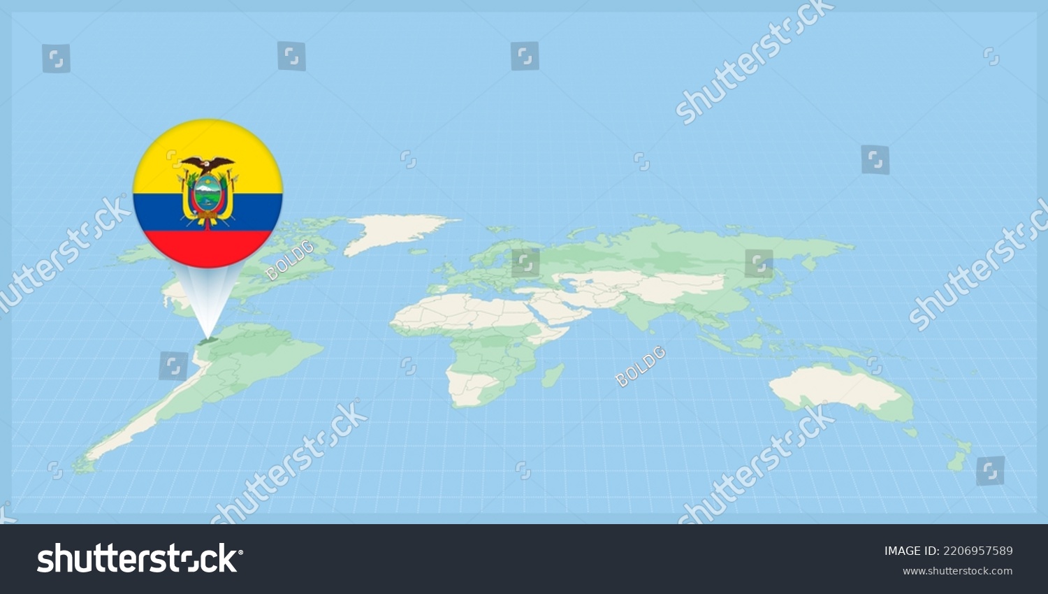 Location Ecuador On World Map Marked Stock Vector Royalty Free   Stock Vector Location Of Ecuador On The World Map Marked With Ecuador Flag Pin Cartographic Vector 2206957589 