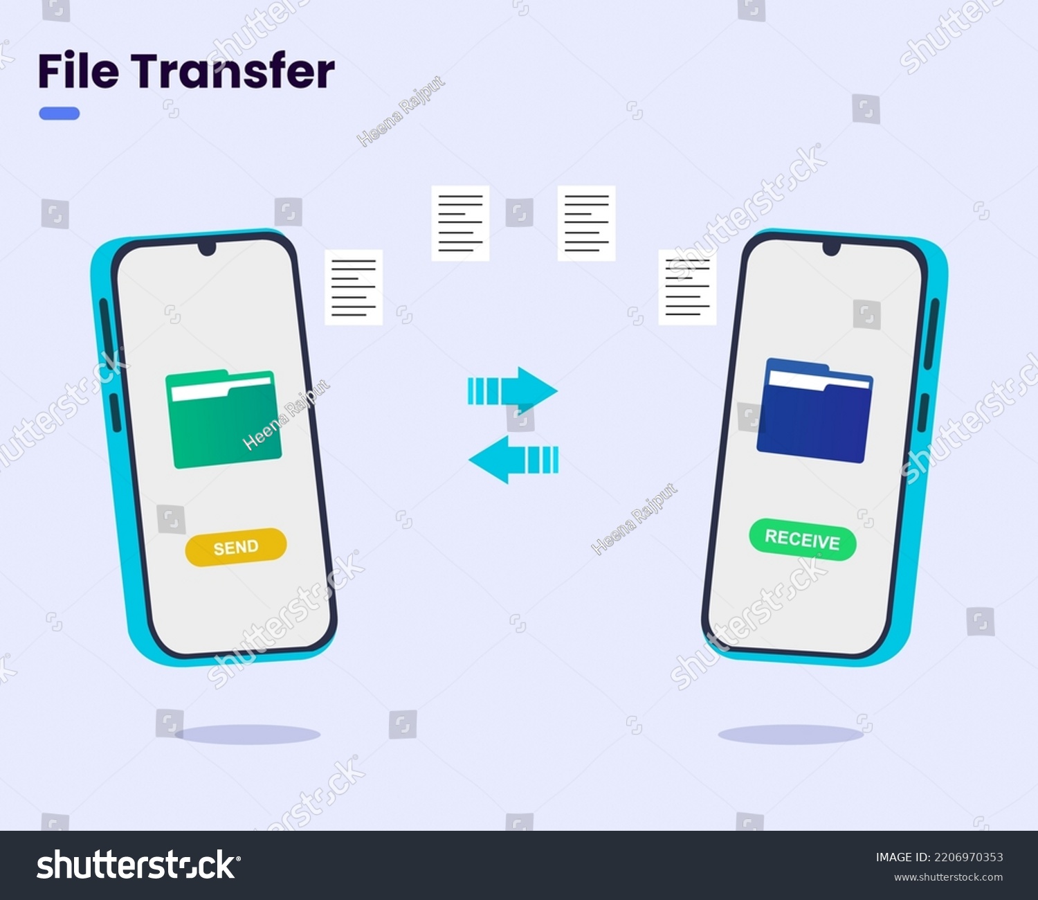 Sending Receiving File One Phone Another Stock Vector (Royalty Free