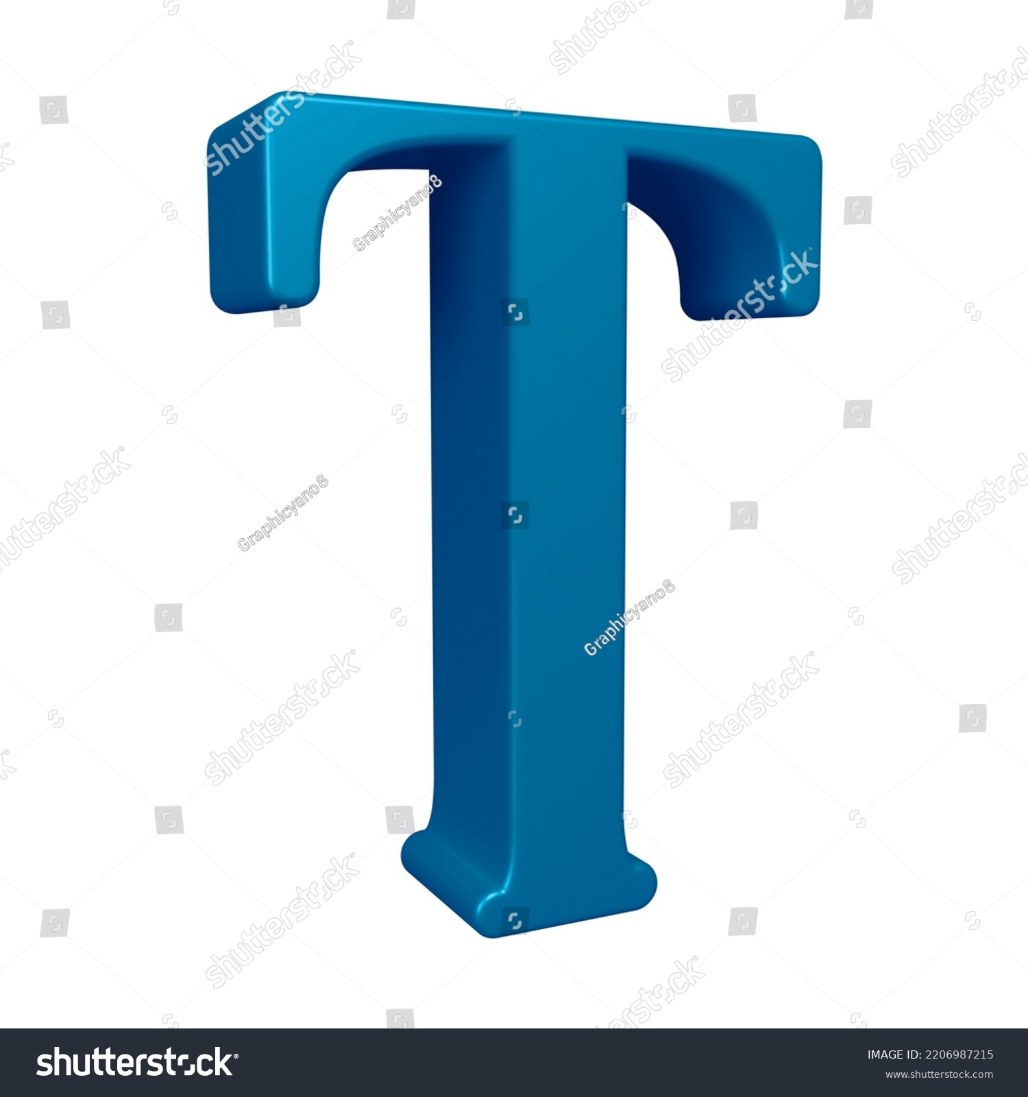 Blue Letter T 3d Render Isolated Stock Illustration 2206987215