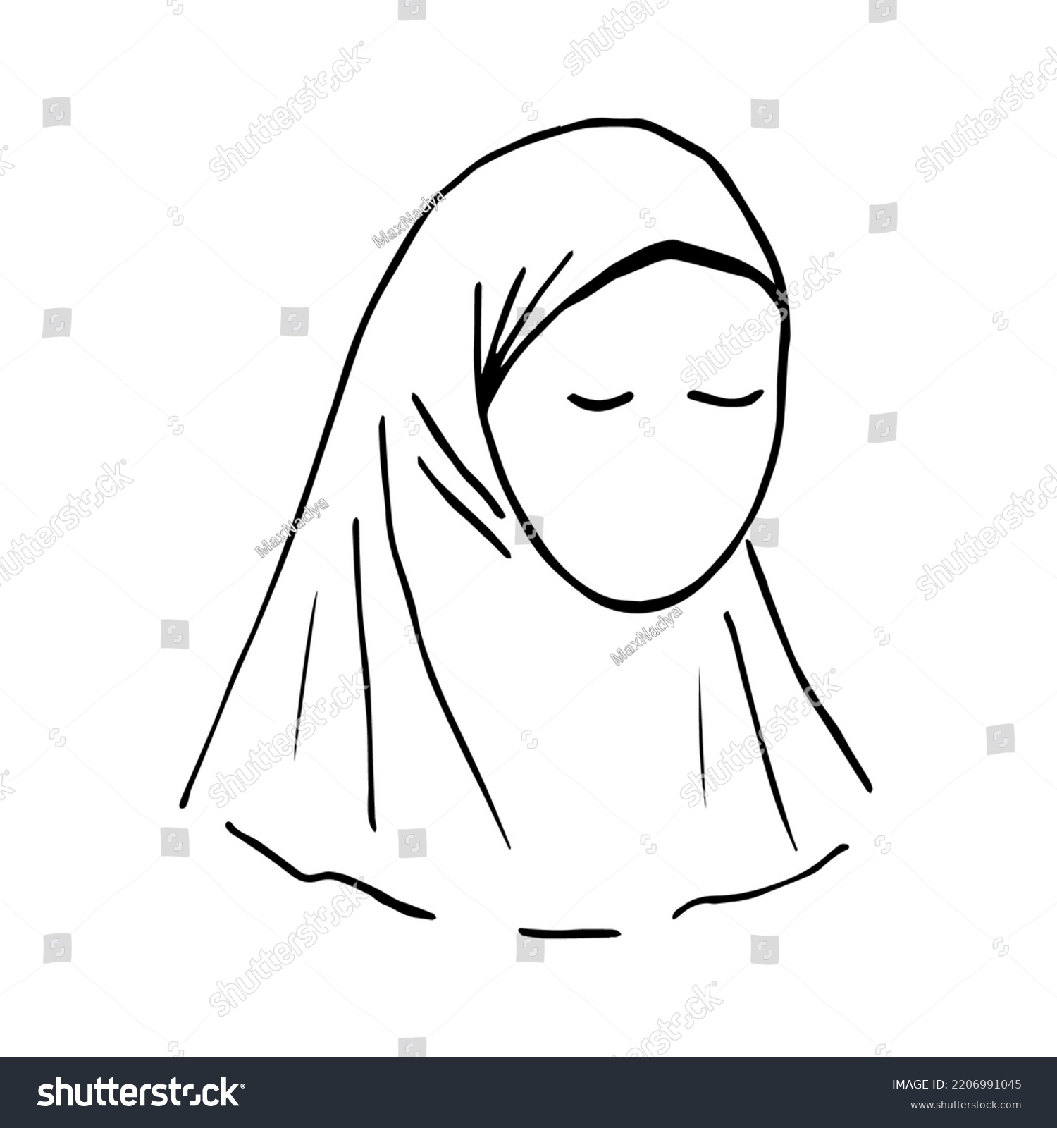 Young Woman Hijab Simple Vector Drawing Stock Vector (Royalty Free ...