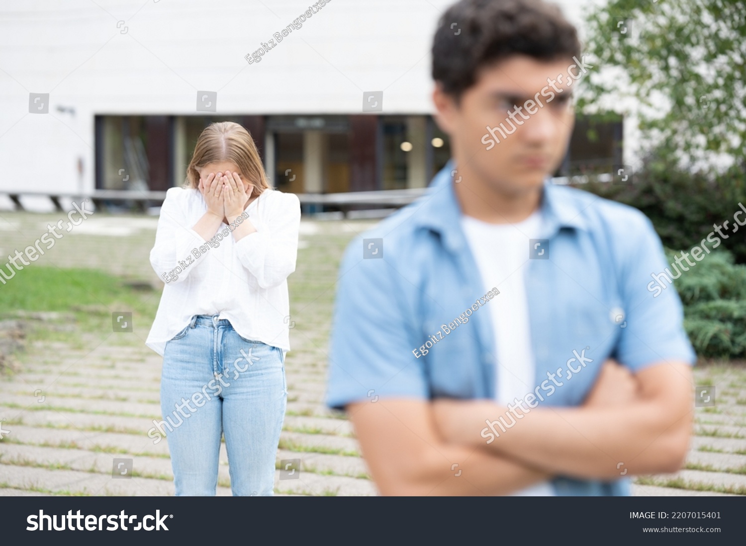 Sad Teenager Girl Crying Park After Stock Photo 2207015401 | Shutterstock