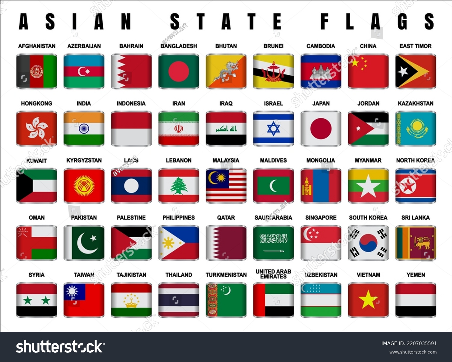 Flags Asian States Flags Set 3d Stock Vector (Royalty Free) 2207035591 ...