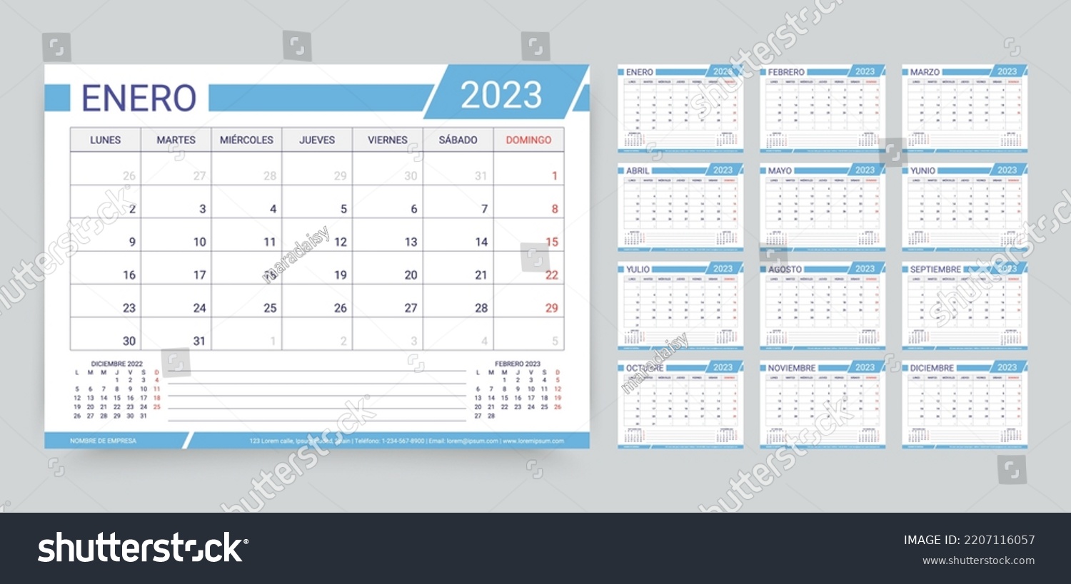 2023 Calendar Spanish Planner Calender Template Stock Vector (royalty 