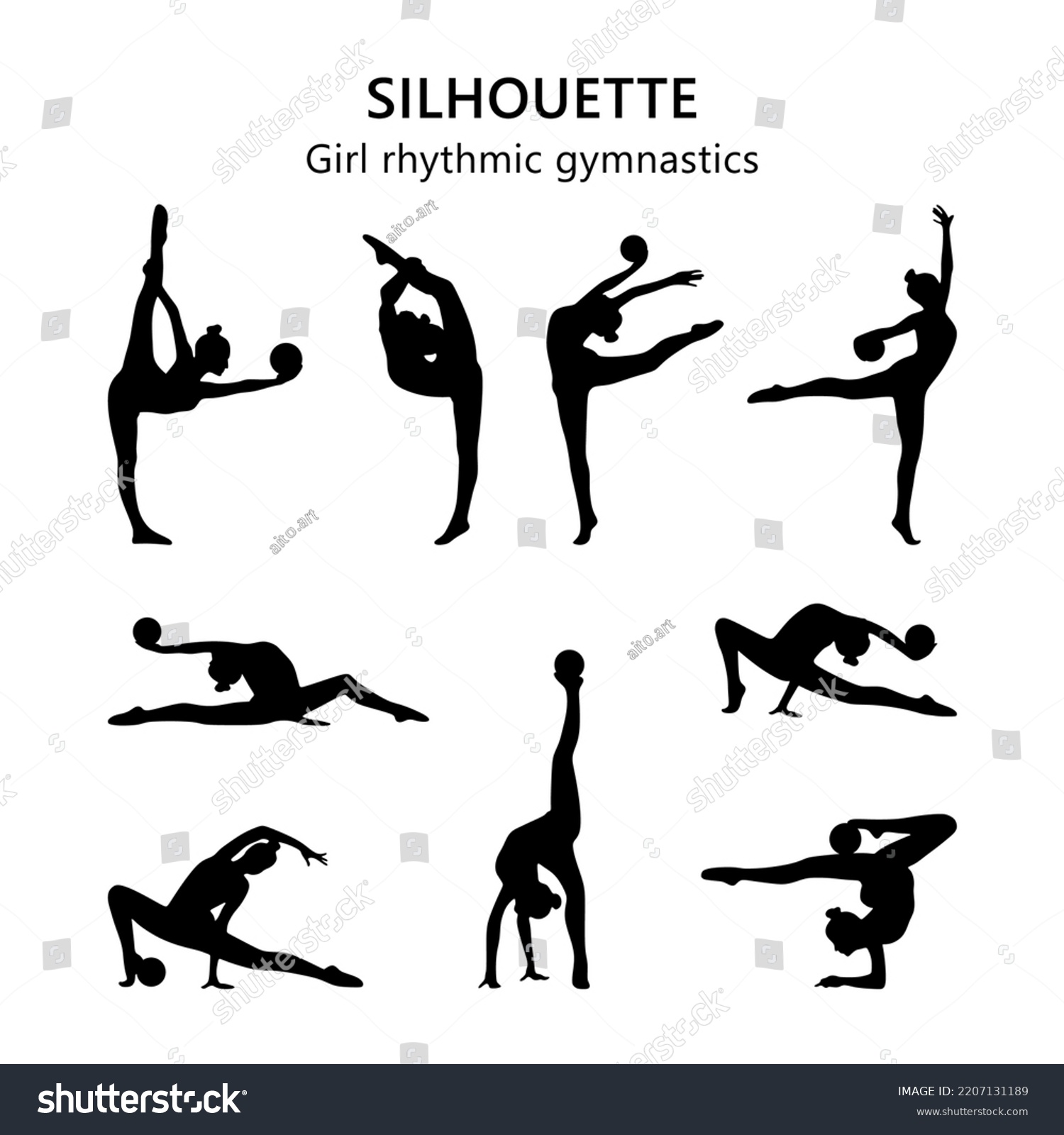 Silhouette Rhythmic Gymnastics On White Background Stock Vector ...