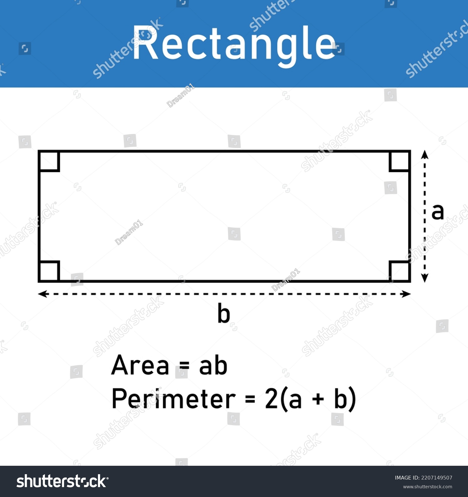 Perimeter Area Rectangle Formula Vector Illustration Stock Vector ...