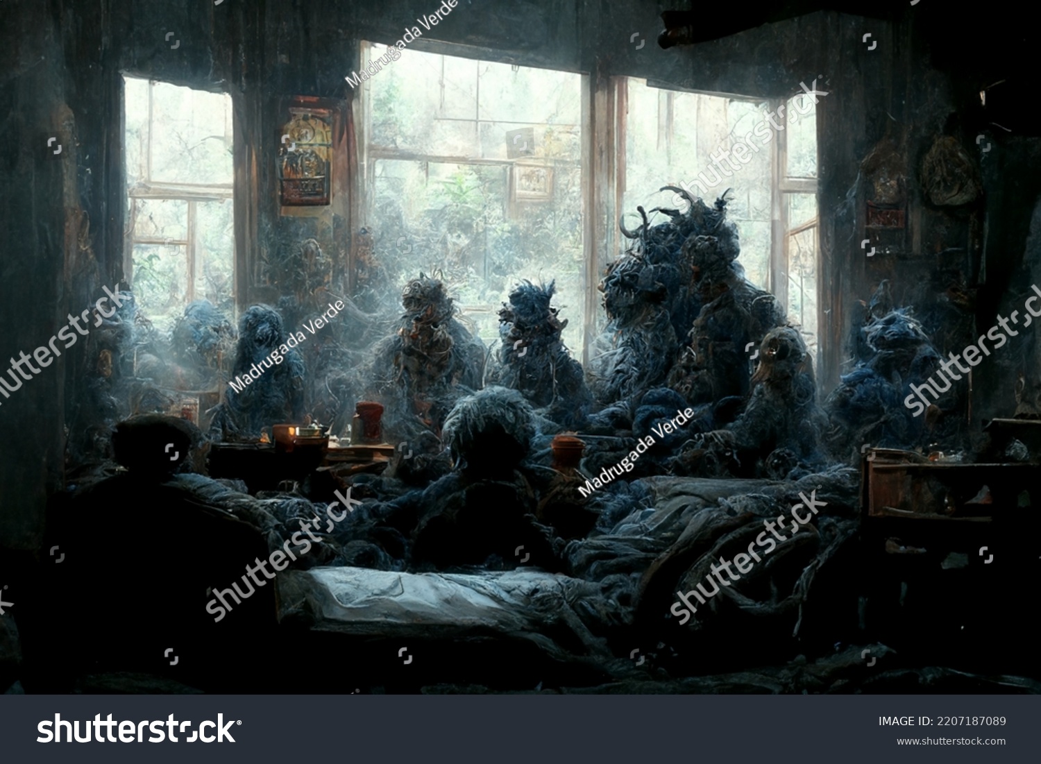 Scary Nightmare Monsters Cosy Room Horrible Stock Illustration ...