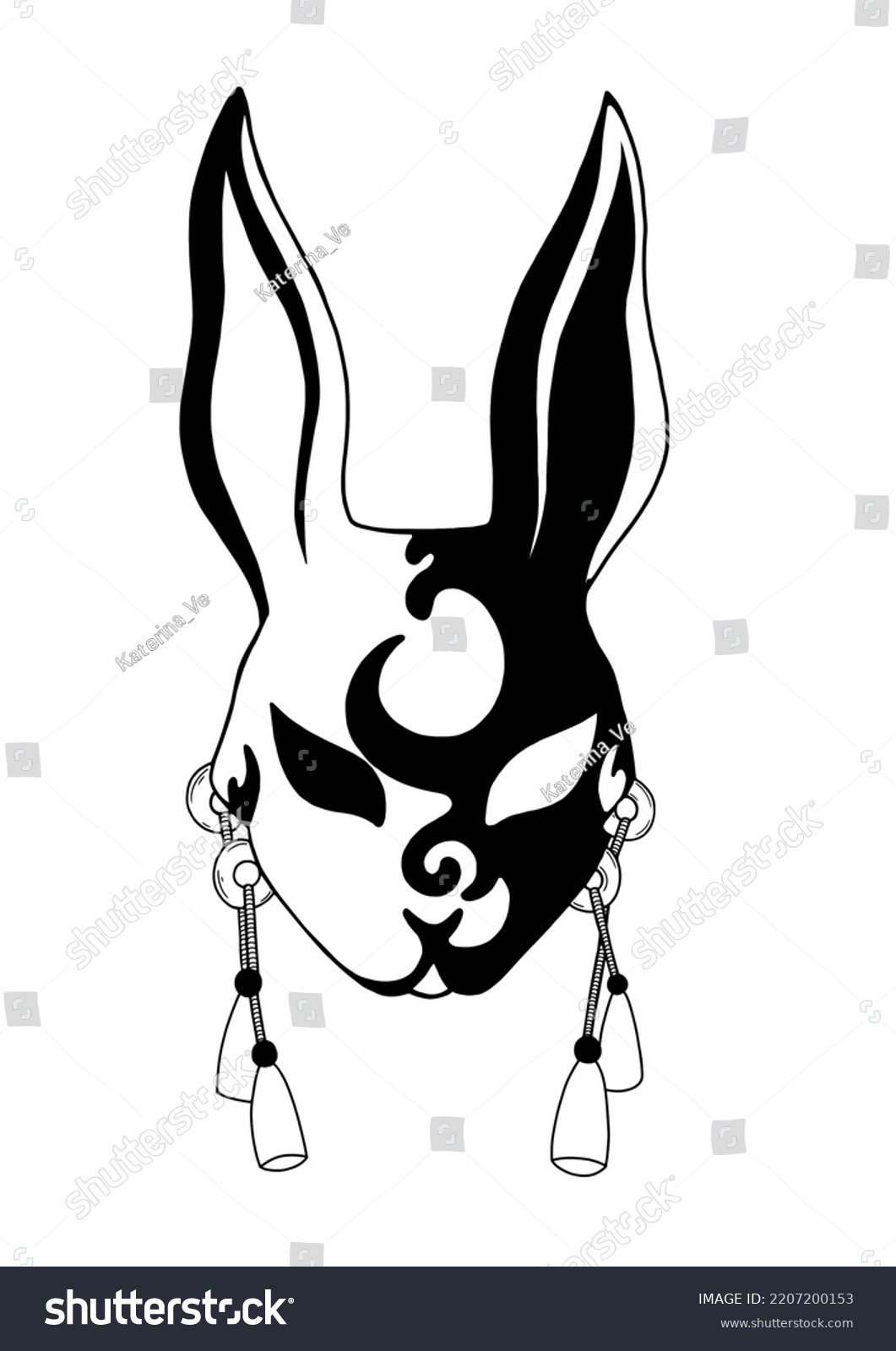 Black White Rabbit Japanese Mask Illustration Stock Illustration ...