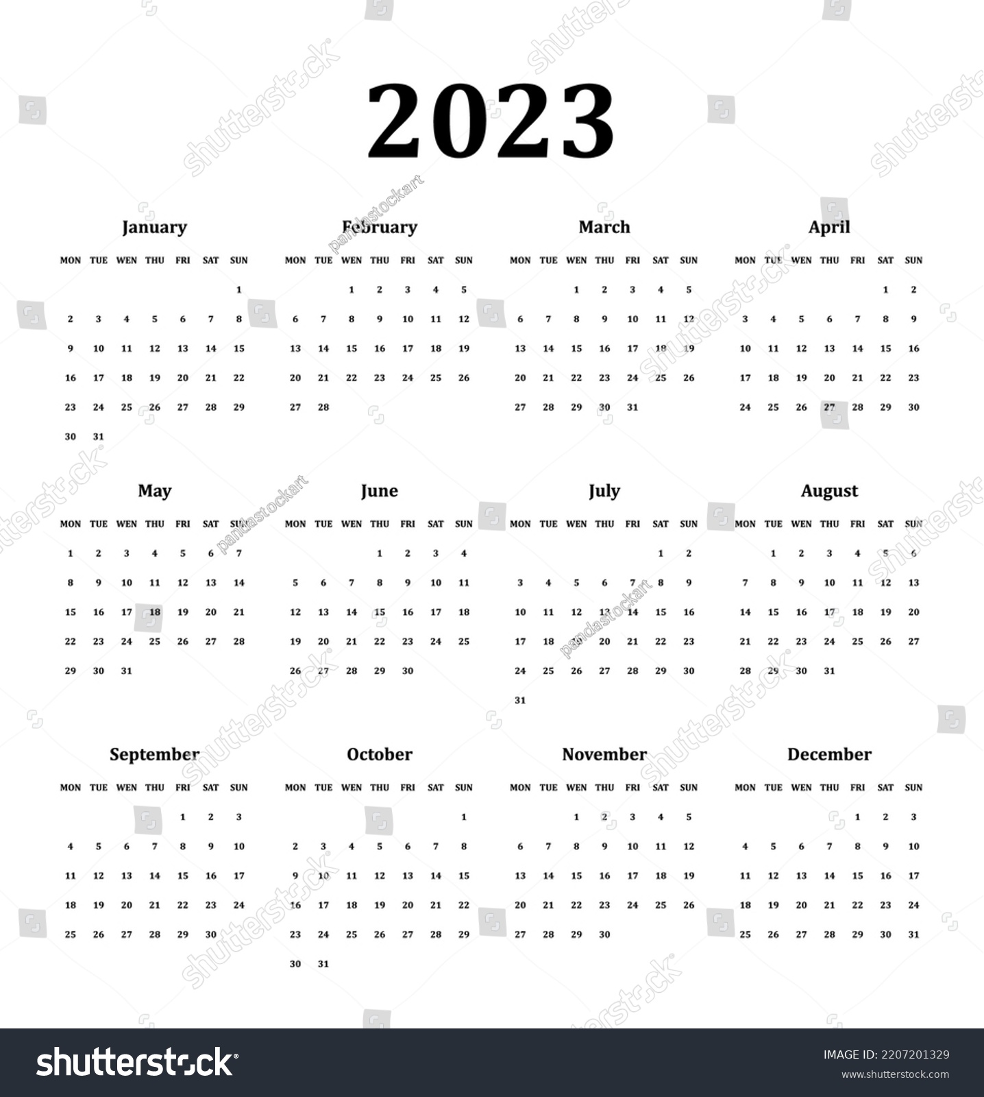 Calendar 2023 Year Vector Illustration Template Stock Vector (royalty 