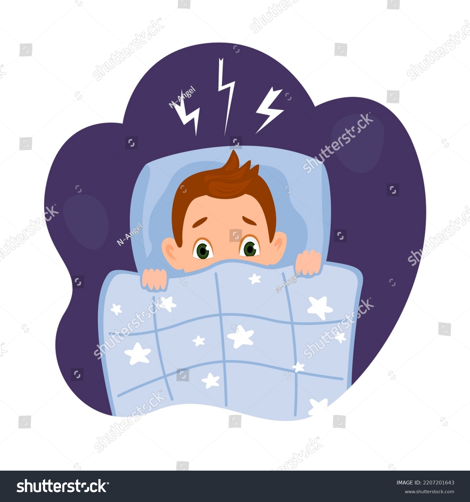 Boy Pulling Blanket Afraid Male Character Stock Vector (Royalty Free ...