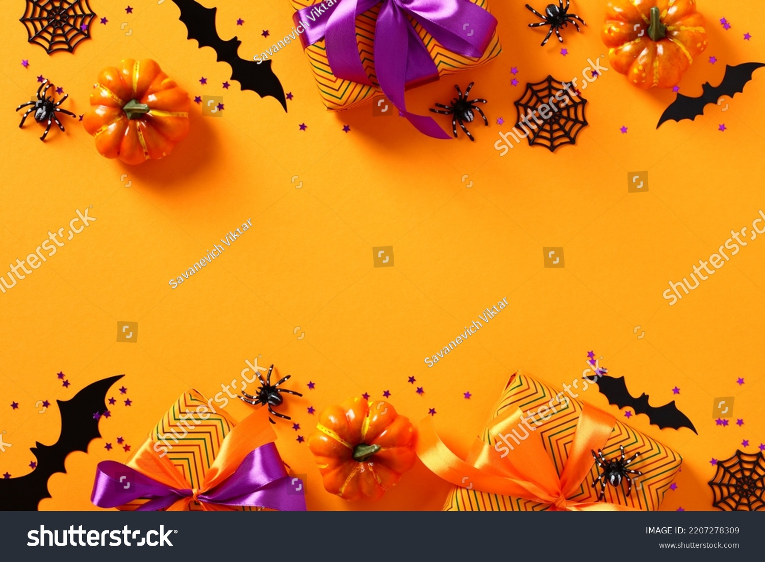 Modern Halloween Background Frame Made Of Halloween Decorations