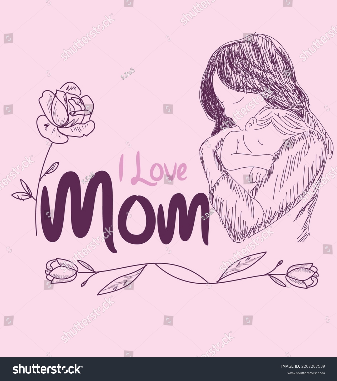 Love Mom Illustration Women Holding Her Stock Vector Royalty Free 2207287539 Shutterstock