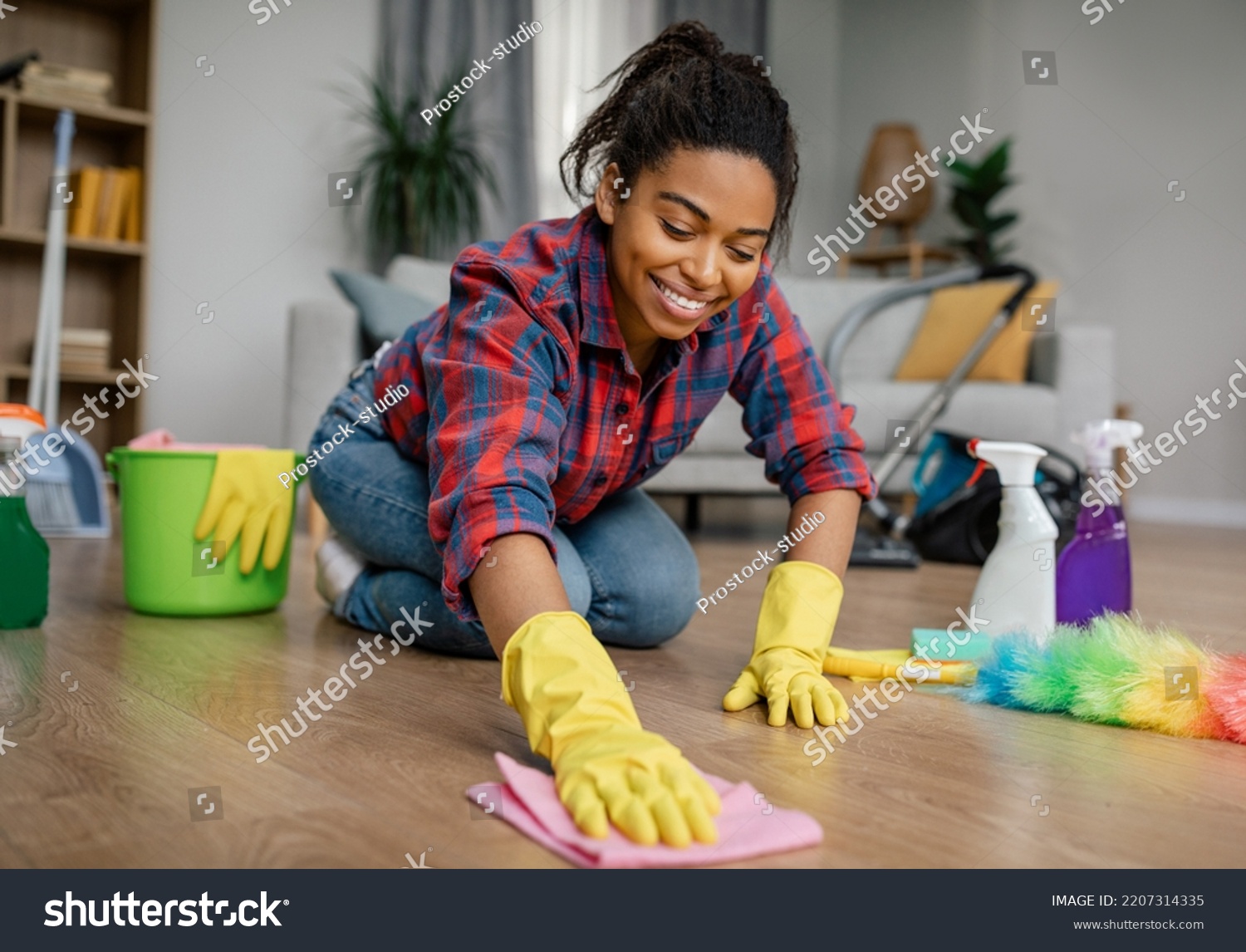 Happy Young Black Lady Rubber Gloves Stock Photo 2207314335 | Shutterstock