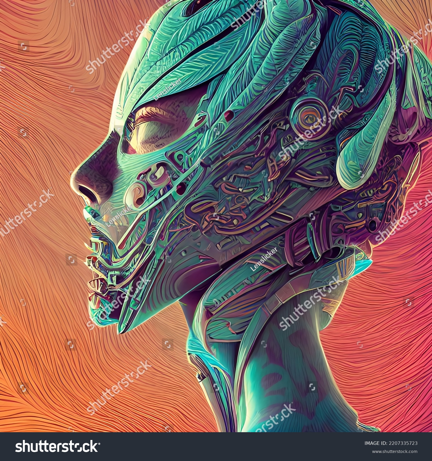 Highly Details Fantasy Busts Cyberpunk Woman Stock Illustration