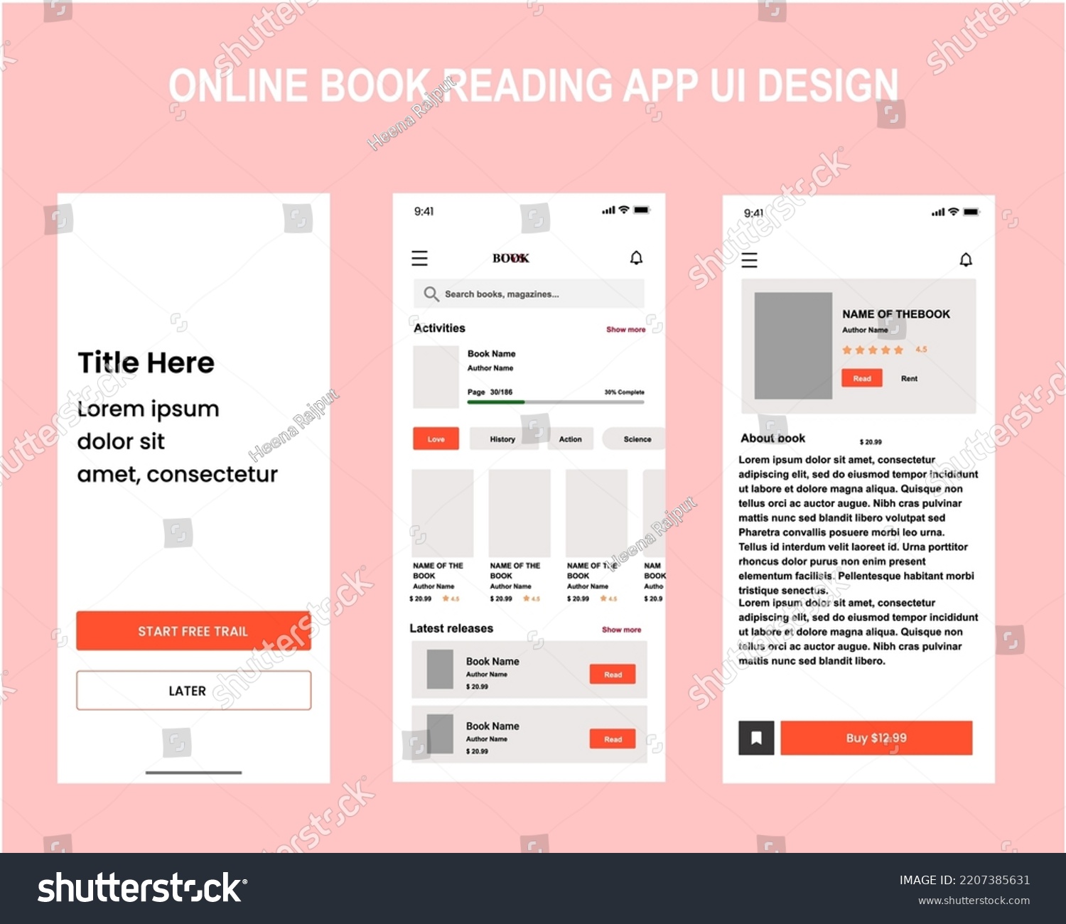 Digital Book Reading App Ui Ux Stock Vector (Royalty Free) 2207385631
