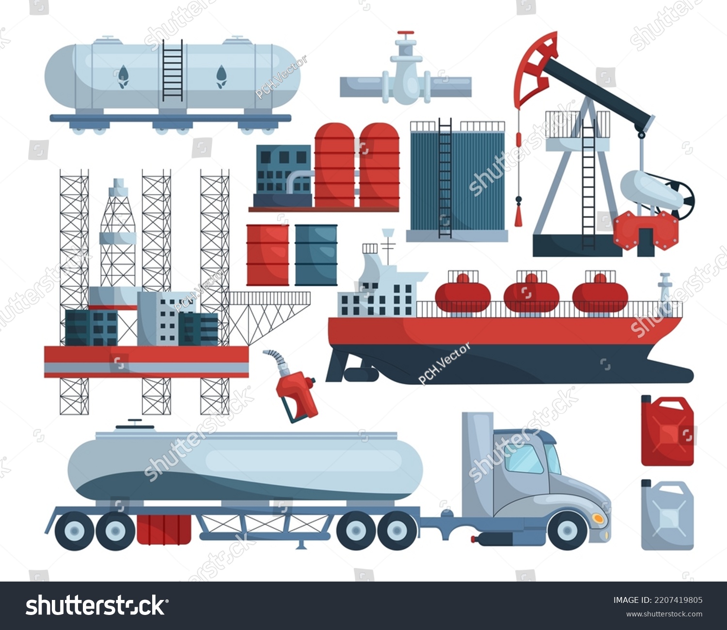 Oil Refinery Elements Vector Illustrations Set Stock Vector (Royalty ...