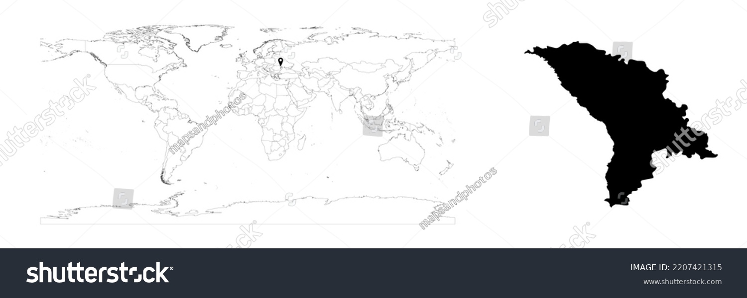 Vector Moldova Map Showing Country Location Stock Vector Royalty Free   Stock Vector Vector Moldova Map Showing Country Location On World Map And Solid Map For Moldova On White 2207421315 