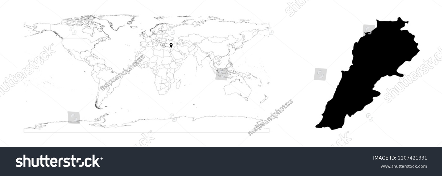 Vector Lebanon Map Showing Country Location Stock Vector Royalty Free   Stock Vector Vector Lebanon Map Showing Country Location On World Map And Solid Map For Lebanon On White 2207421331 