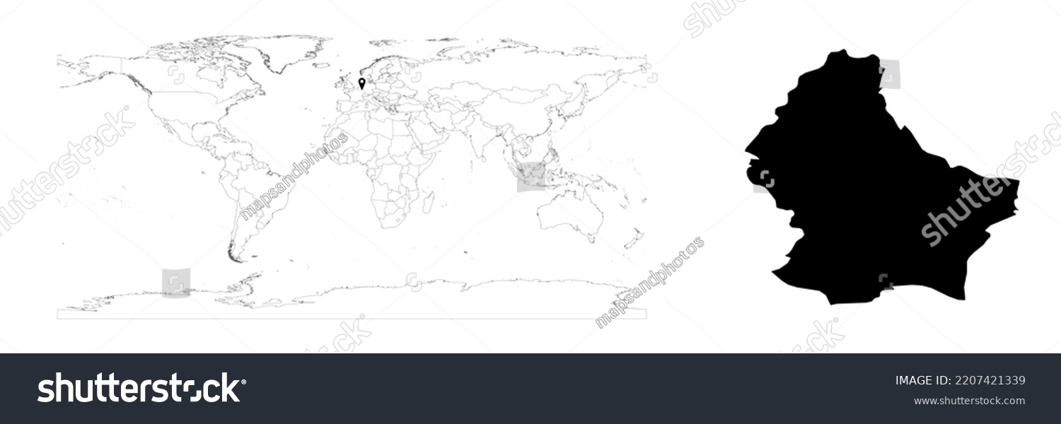 Vector Luxembourg Map Showing Country Location Stock Vector Royalty   Stock Vector Vector Luxembourg Map Showing Country Location On World Map And Solid Map For Luxembourg On White 2207421339 