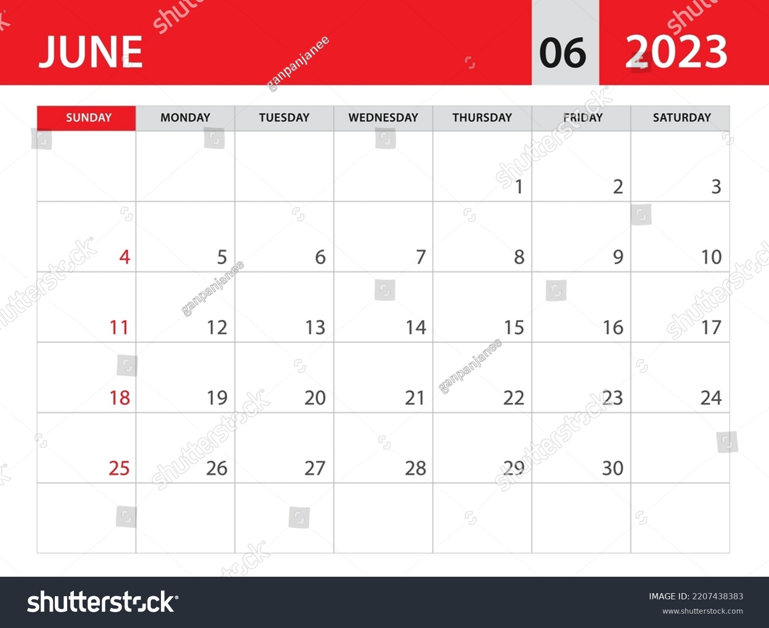 June 2023 Template Calendar 2023 Template Stock Vector (Royalty Free ...