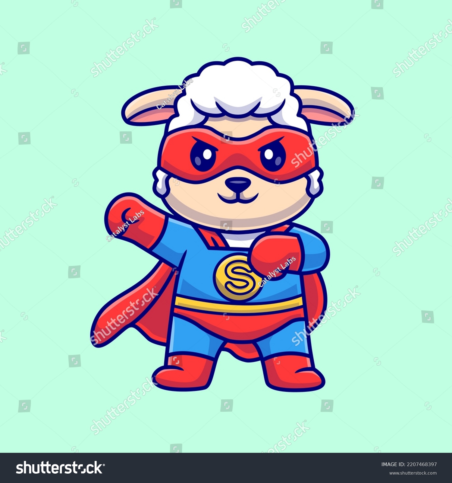 Cute Sheep Super Hero Cartoon Vector Stock Vector (Royalty Free ...