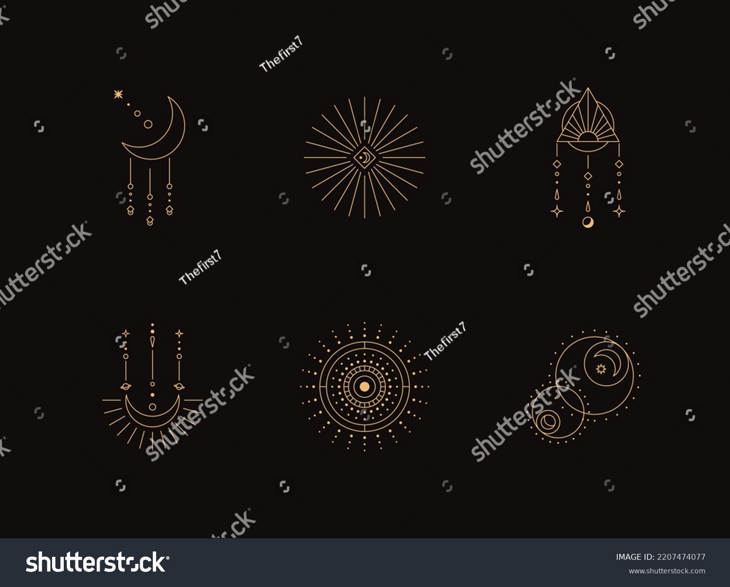 Set Moon Sun Line Art Minimal Stock Vector (Royalty Free) 2207474077 ...