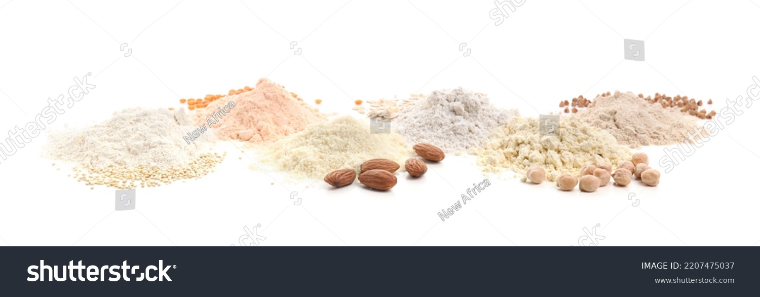 Different Types Flours On White Background Stock Photo 2207475037 Different Types Flours On White Background Stock Photo 2207475037