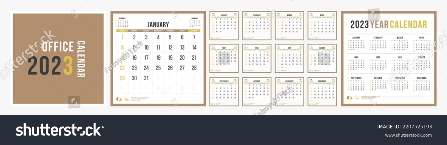 2023 Calendar Template Week Starts On Stock Vector (Royalty Free