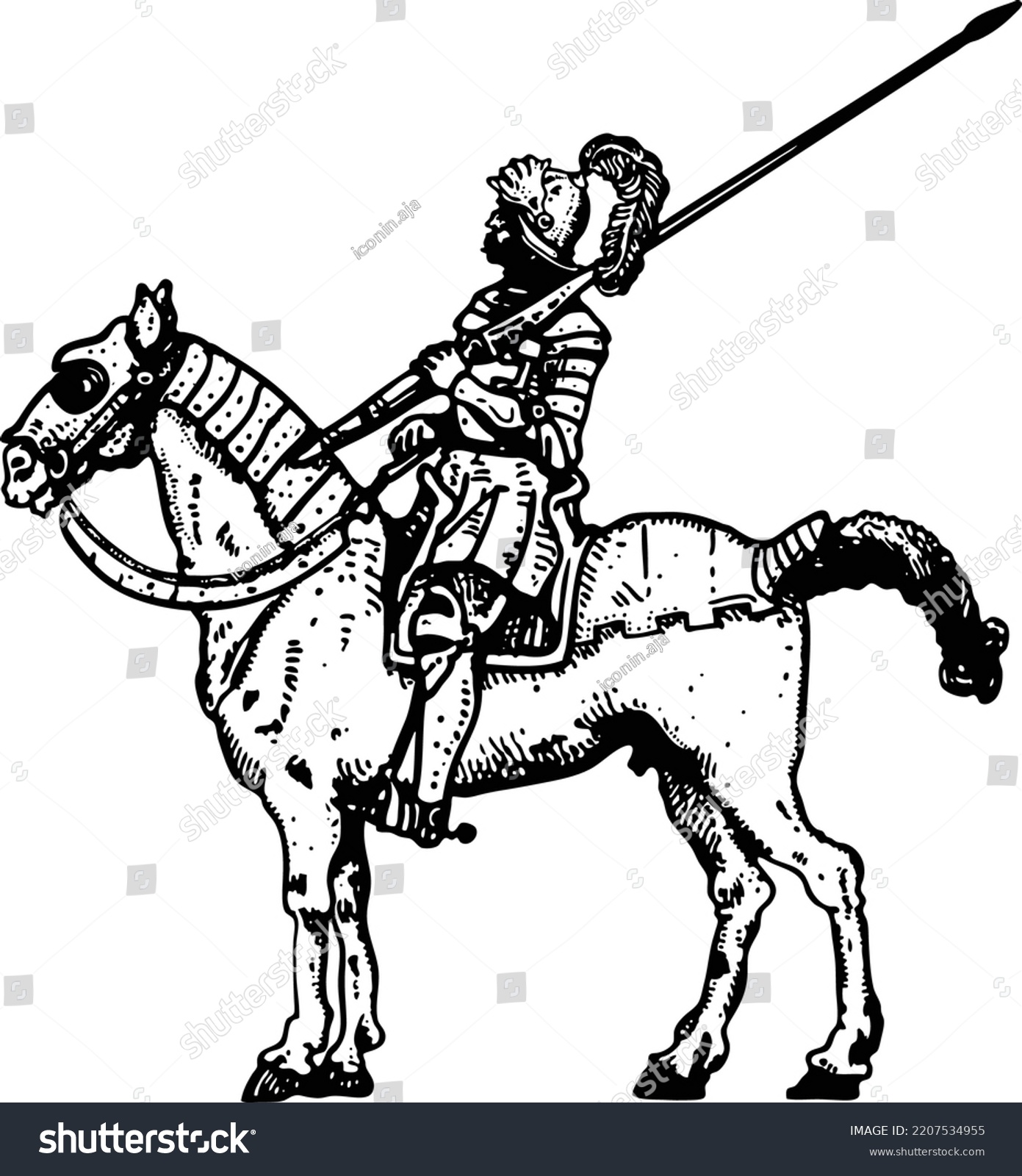Knight Horse Heraldic Vector Ilustration Lineart Stock Vector (Royalty ...