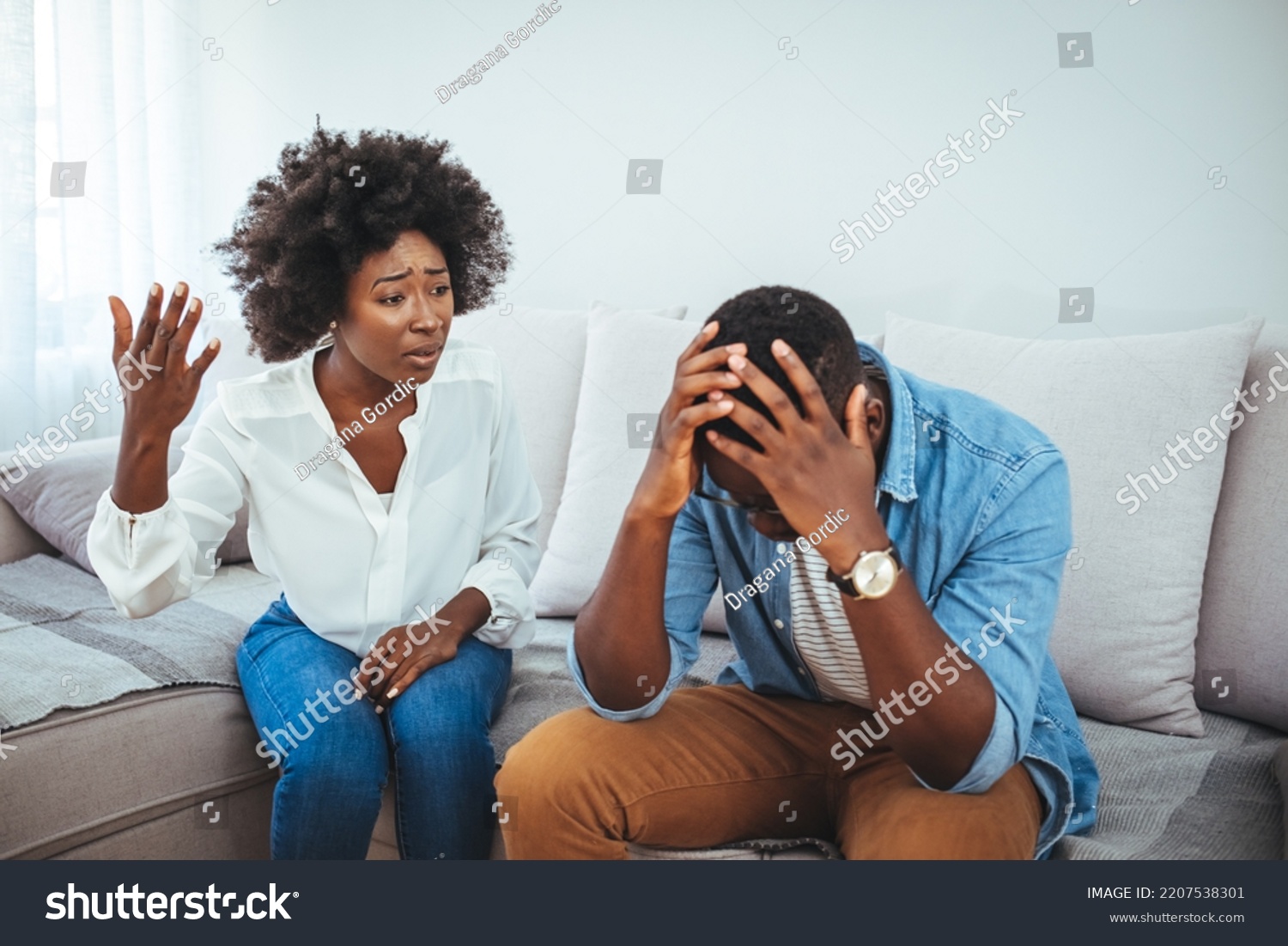 Stressed Young Married Family Couple Arguing Stock Photo 2207538301 ...