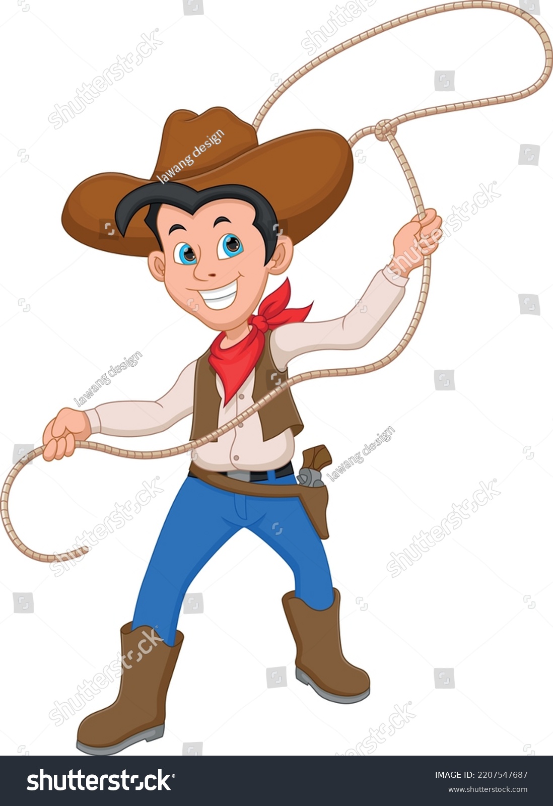 Cartoon Cowboy Twirling Lasso On White Stock Vector (Royalty Free ...