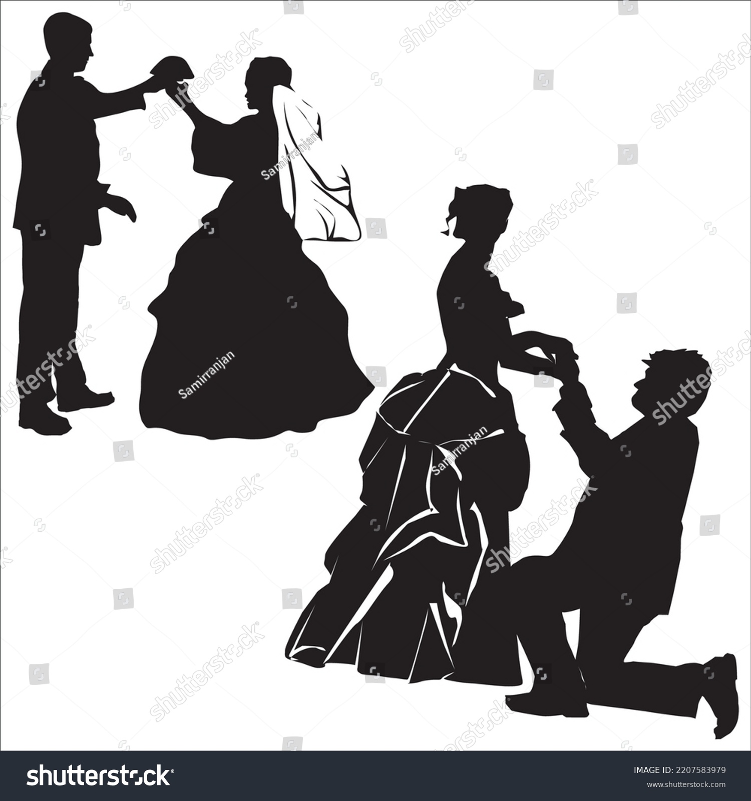 Vector Set Newly Married Couple Silhouettes Stock Vector (Royalty Free ...