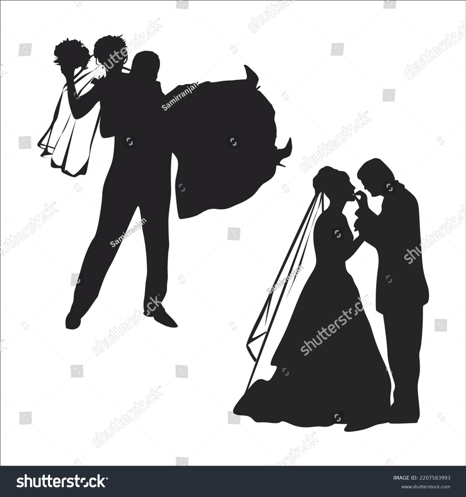 Vector Set Newly Married Couple Silhouettes Stock Vector (Royalty Free ...