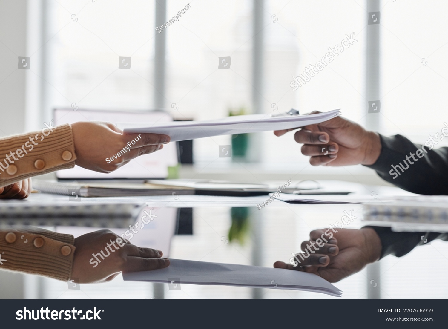 Side View Two Hands Handing Document Stock Photo 2207636959 | Shutterstock