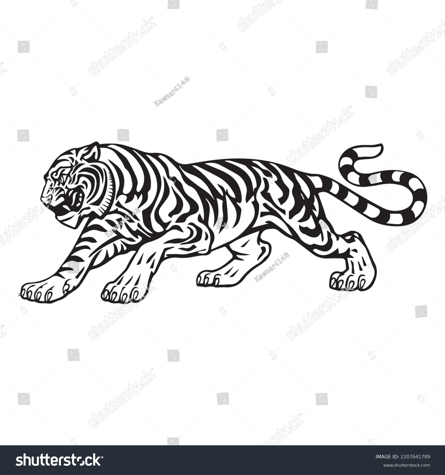 Tiger Coloring Page Kids Vector Download Stock Vector (Royalty Free ...