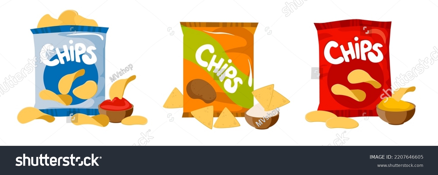 Set Colorful Potato Chips Cartoon Style Stock Vector (Royalty Free ...