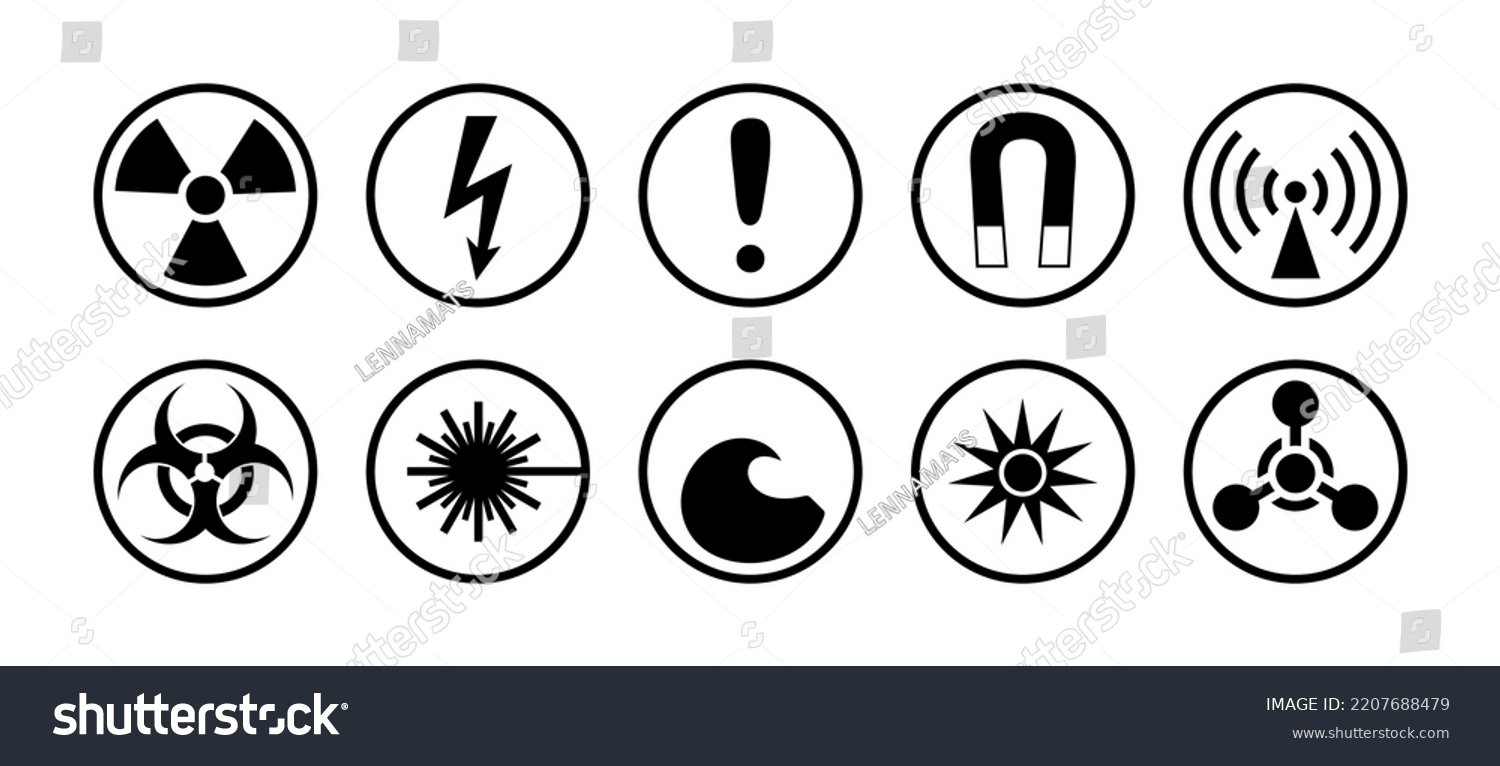 Danger Signs Symbols Set Round Pictogram Stock Vector (Royalty Free ...