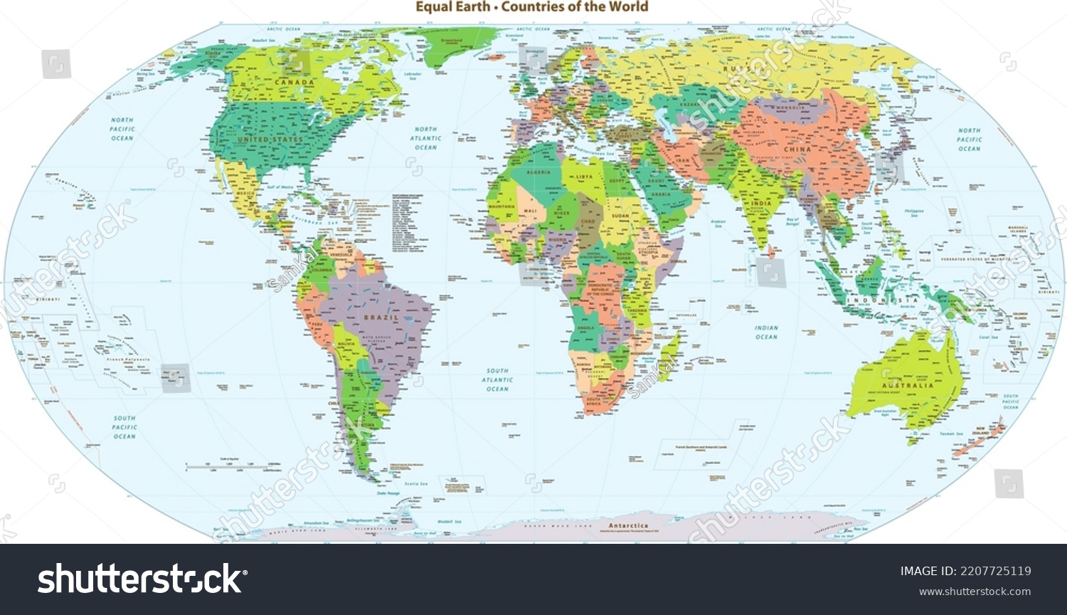 High Details Political World Map Equal Stock Vector (Royalty Free ...