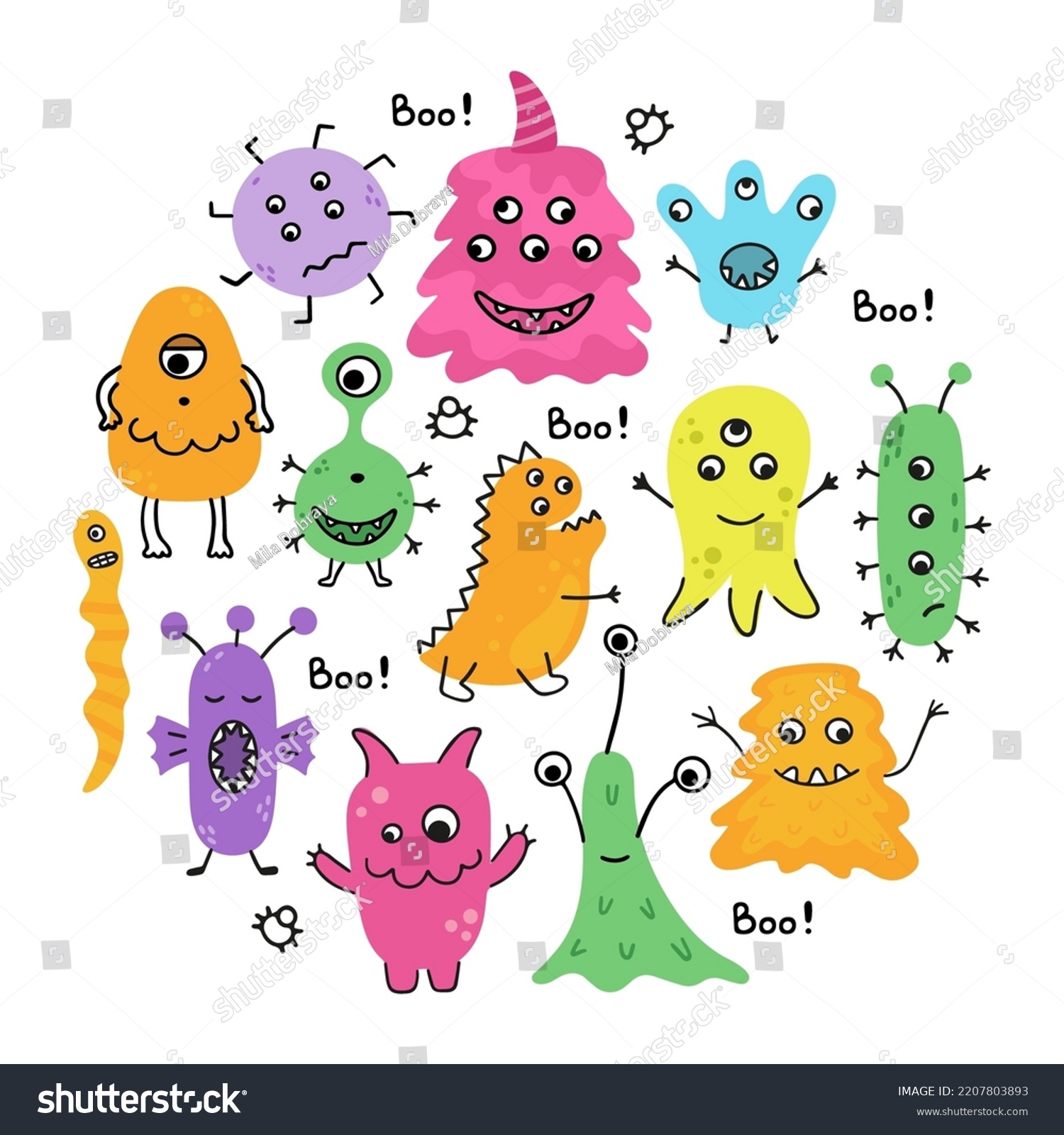 Set Cute Doodle Germs Monsters Bacterias Stock Vector (Royalty Free ...