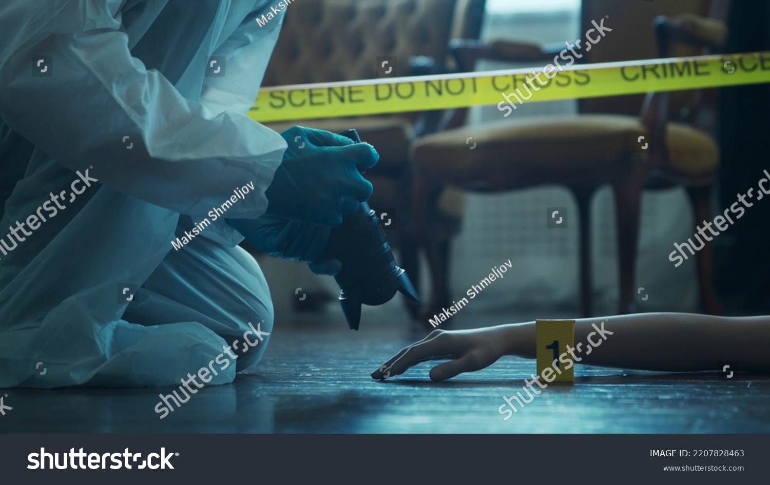 Detective Collecting Evidence Crime Scene Forensic Stock Photo ...