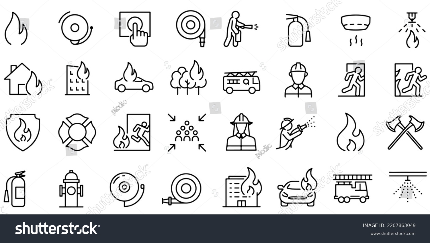 Fire Firefighting Icon Set Fire Prevention Stock Vector (Royalty Free ...