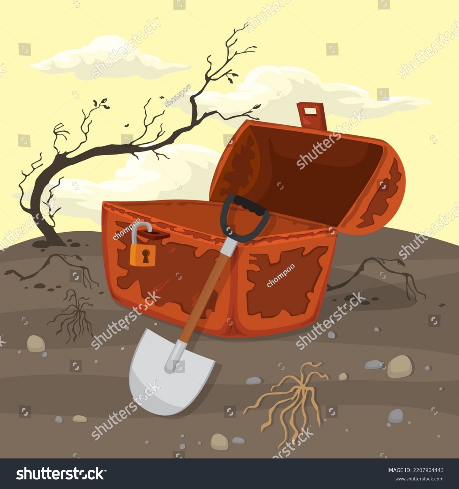 Empty Antique Treasure Box Open Illustrator Stock Vector (Royalty Free